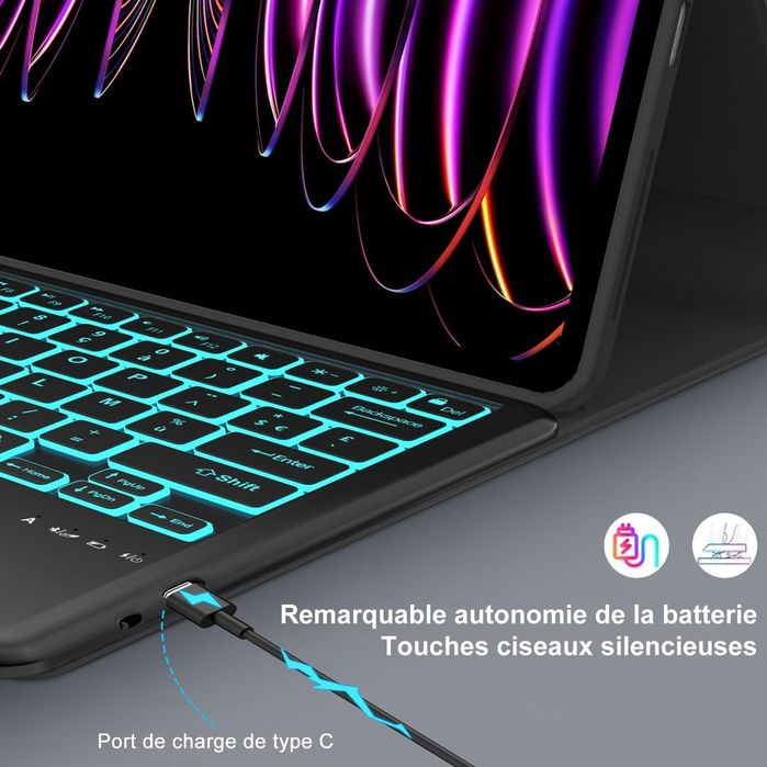 Husa Tastatura SENGBIRCH iPad Pro 12.9 AZERTY Iluminata Detasabila