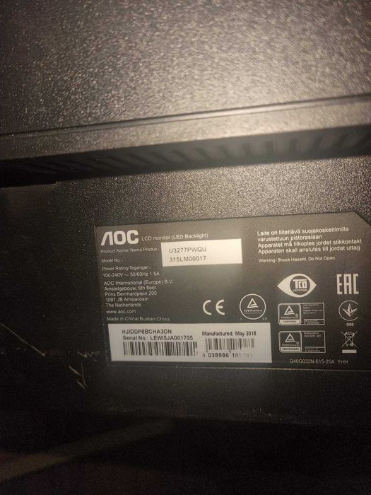 Професионален монитор 31.5" AOC U3277PWQU MVA, 4K Ultra HD (3840x2160)