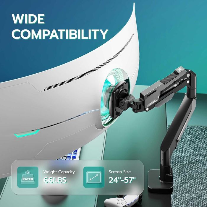 ARES WING газово пружинно рамо за ултраширок монитор плосък/извит 57"