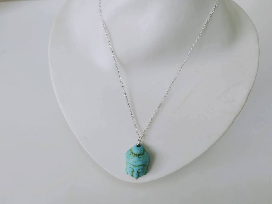Vechi lanț/colier de argint 925 cu pandantiv tibetan cu Buddha, turcoaz