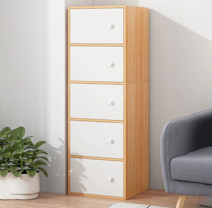 Dulap alb crem maro vertical de depozitare cu 5 sau 6 usite