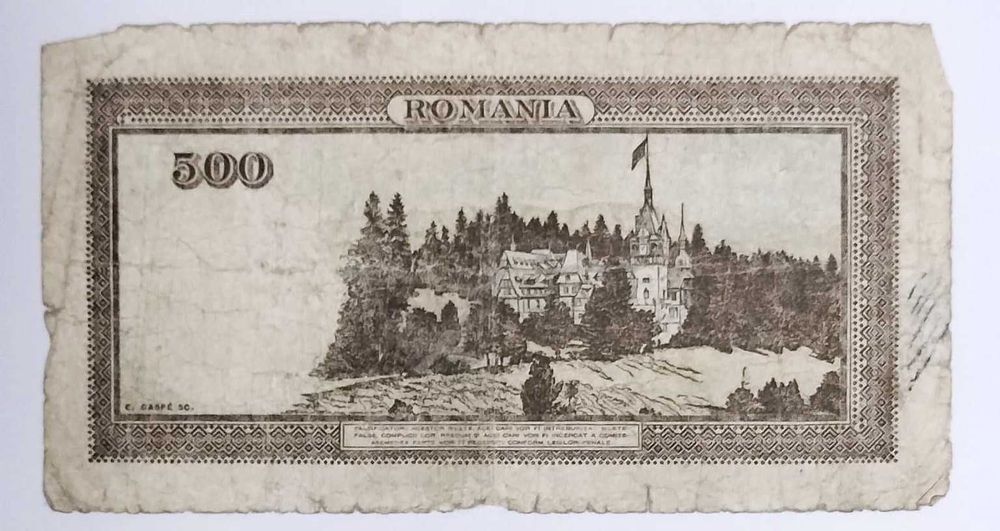 Bancnotă VECHE 500 LEI 1941 - Regatul României - Istorie WWII