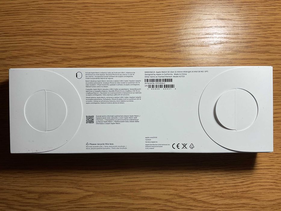 Смарт часовник Apple Watch SE2, 44, Midnight Al Case, Midnight - M/L