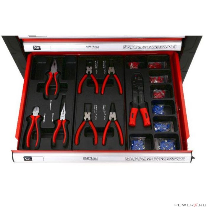 Dulap scule complet echipat cu 263 piese, pe roti, 6 sertare, Kraft