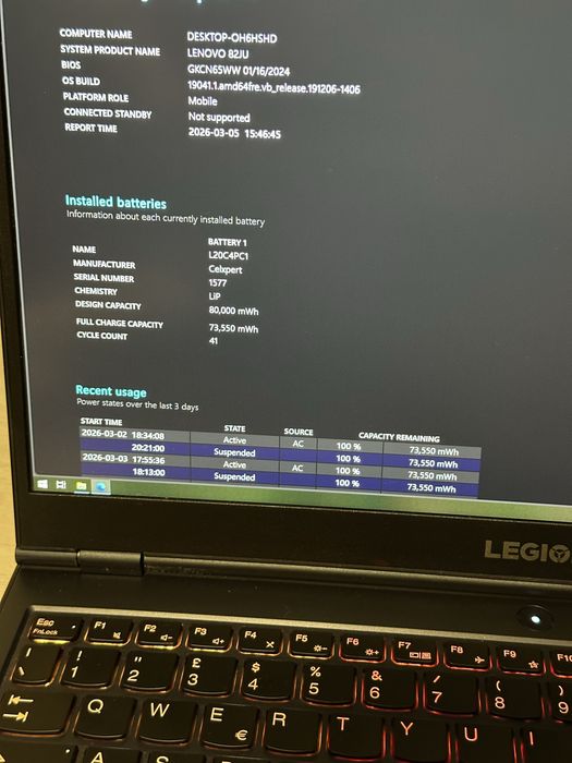 Laptop Gaming Lenovo Legion 5 - RTX 3070 (Full Power) - Ecran 165Hz