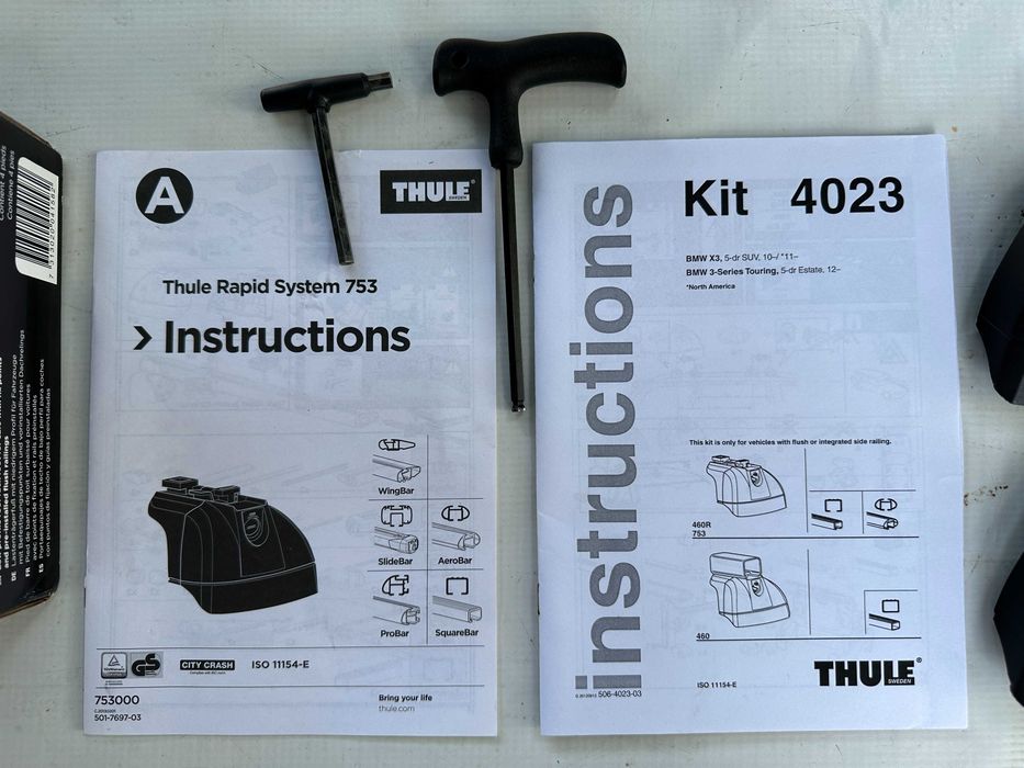 Напречни греди Thule 118 см + захвати 753 + Kit 4023 – багажник за покрив BMW