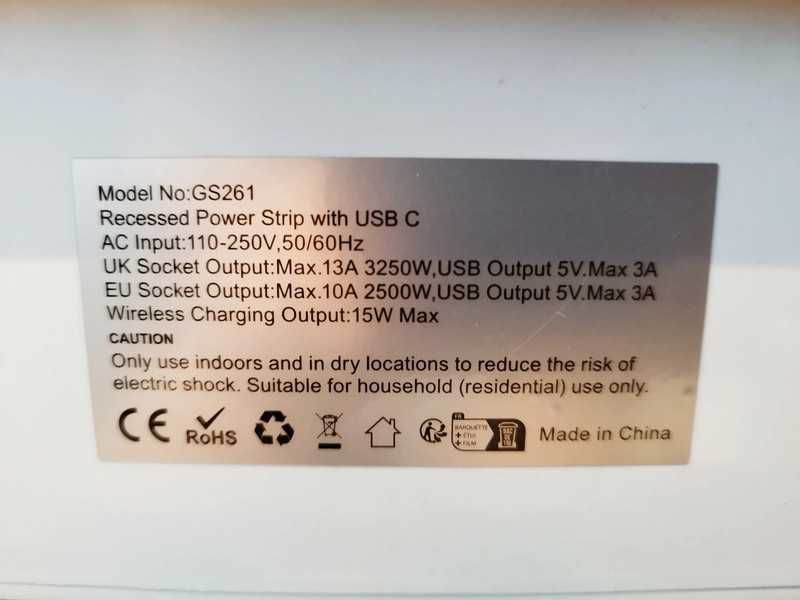 Ohuo GS261 priză retractabilă de blat cu încărcare wireless și USB