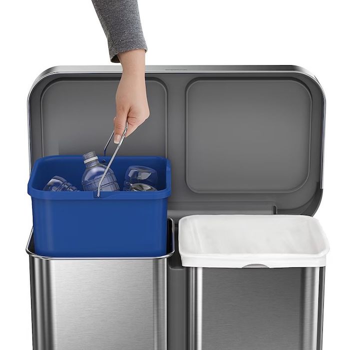 Cos de gunoi cu pedala, dublu compartimentat, 58 L, inox - simplehuman, nou