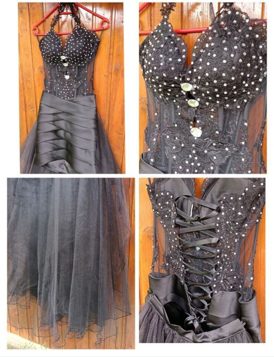 Rochie satin negru cu trena