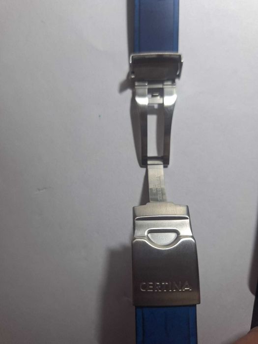 Curea originală Certina, cauciuc albastru, cataramă fluture oțel, nouă