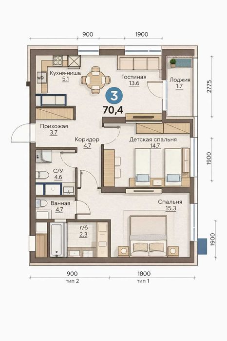 Идеальный вариант для семьи — 3-комнатная квартира в Яшнабаде (ГА)