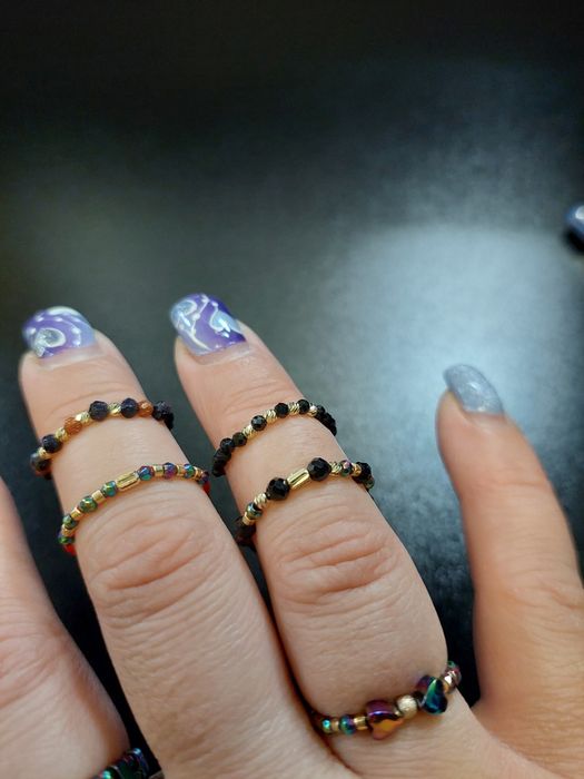 Inele handmade reglabile cu aur și pietre semiprețioase