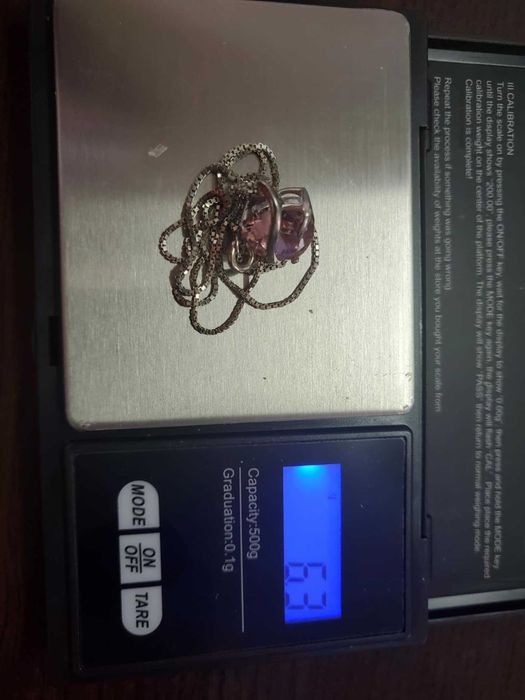 AG105, set argint 925,nou/marcat,lant+ inima zirconiu roz, 6,3 gr