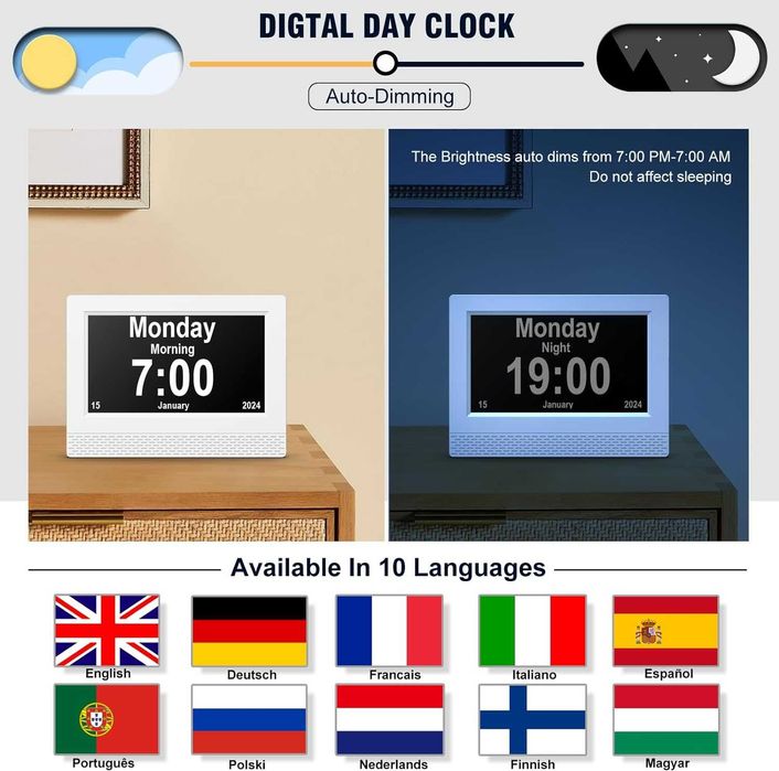 Фоторамка, часовник, календар с голям екран Ykall, 7" HD дисплей