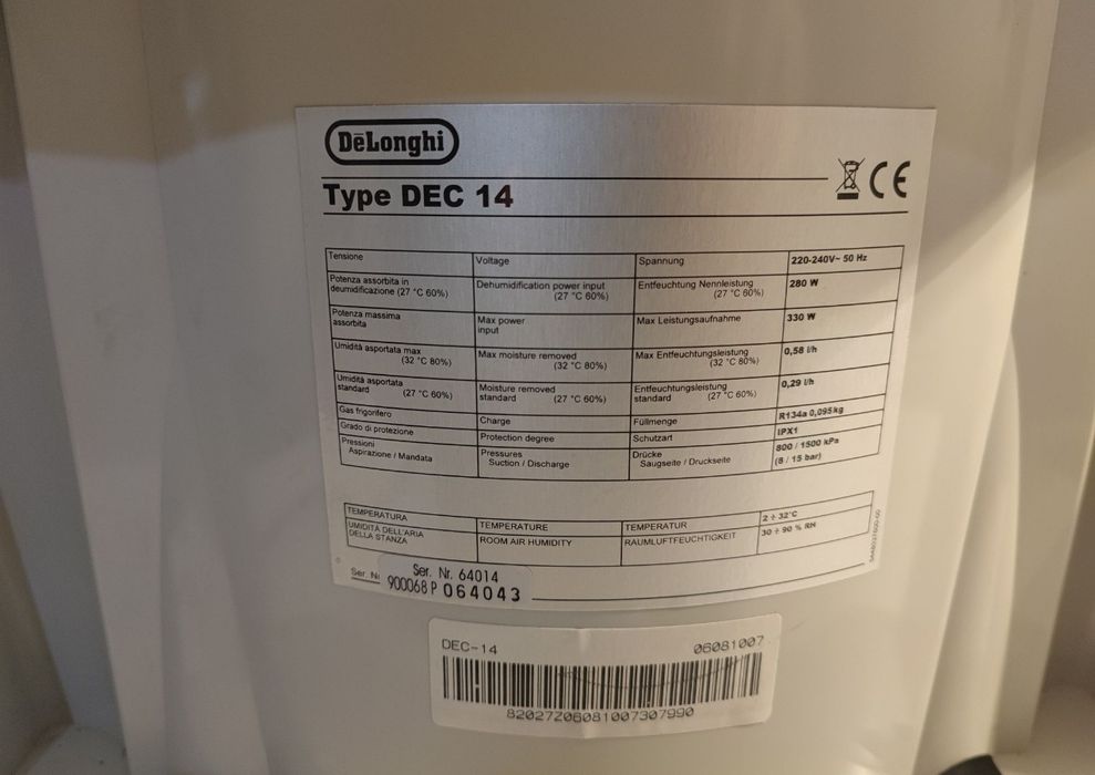 Dezumidificator Delonghi Dec 14 profesional randament 14 L la 24 h