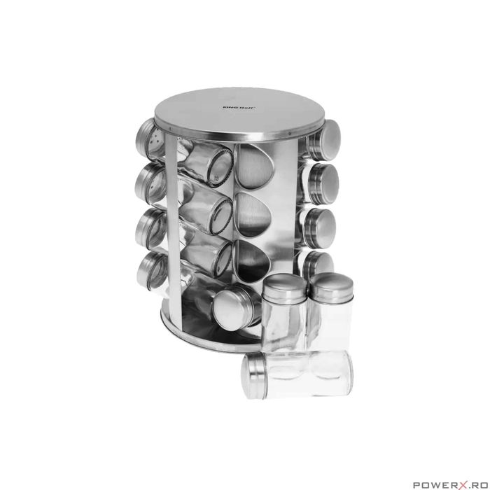 Set de 16 recipiente, otel inoxidabil si sticla cu suport, pentru