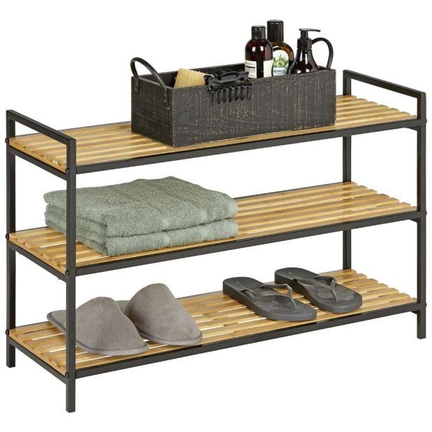 Етажерка за обувки от бамбук и метал