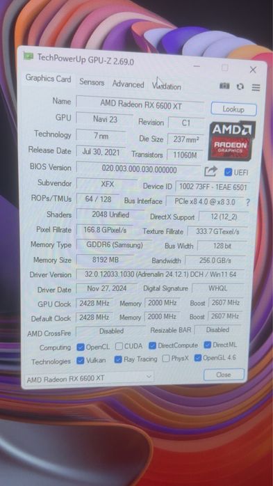 Placa video XFX 6600xt 8gb