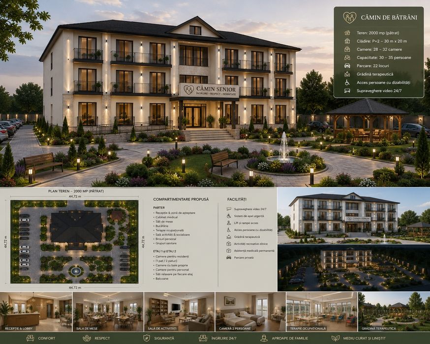 Clădirea de inchiriat care poate fi camin de bătrâni. Hotel.clinica.ect.în Balotești lângă therme