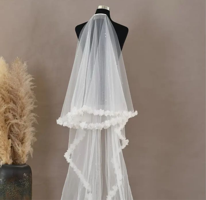 Voal 3m cu perle si broderie