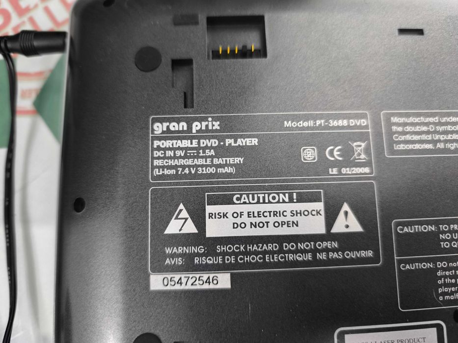 DVD player portabil gran prix PT-3688 DVD USB SD baterie 3100mAh