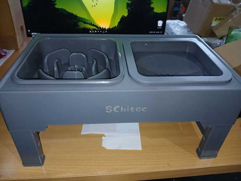 Bol ajustabil pentru caini, antistropire, cu 2 compartimente, Gri