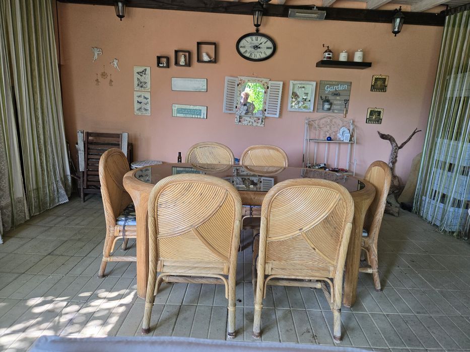 Комплект маса за хранене със шест стола-естествен ратан