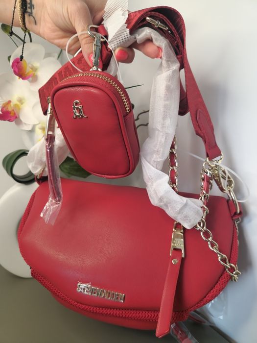 Оригинална дамска чанта Steve Madden - Червена с кристали