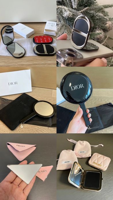 Несесер, джобно огледало, четки, тефтер Dior, MiuMiu, Prada
