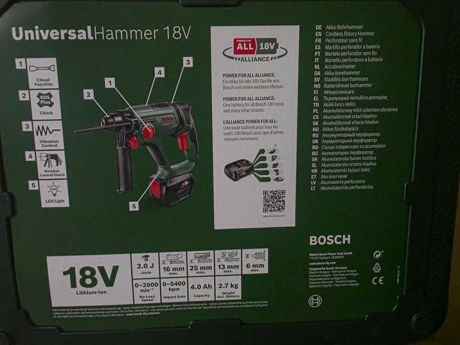 Ciocan rotopercutor pe acumulator Bosch UniversalHammer 18V - KIT COMPLET NOU