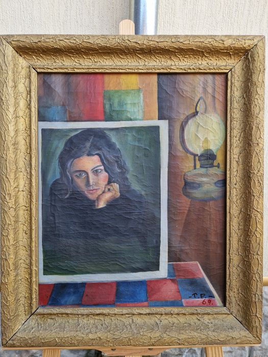 Стара страхотна антикварна картина масло върху платно