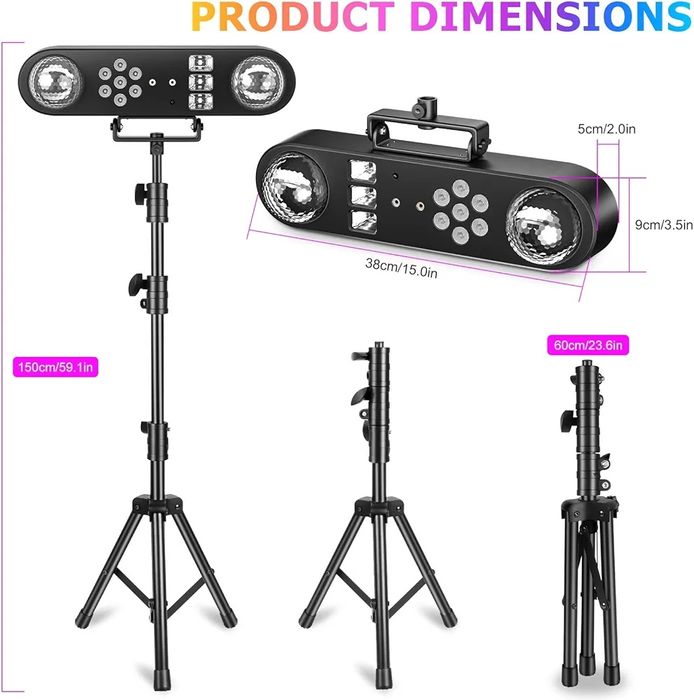 5-in-1 Disco Party Light Stand/Disco Ball/Par Light/Black Light UV