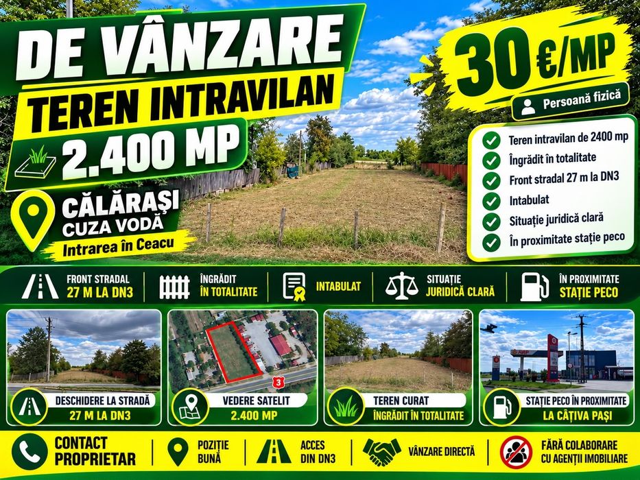 Teren intravilan 2400 mp Călărași Cuza Voda