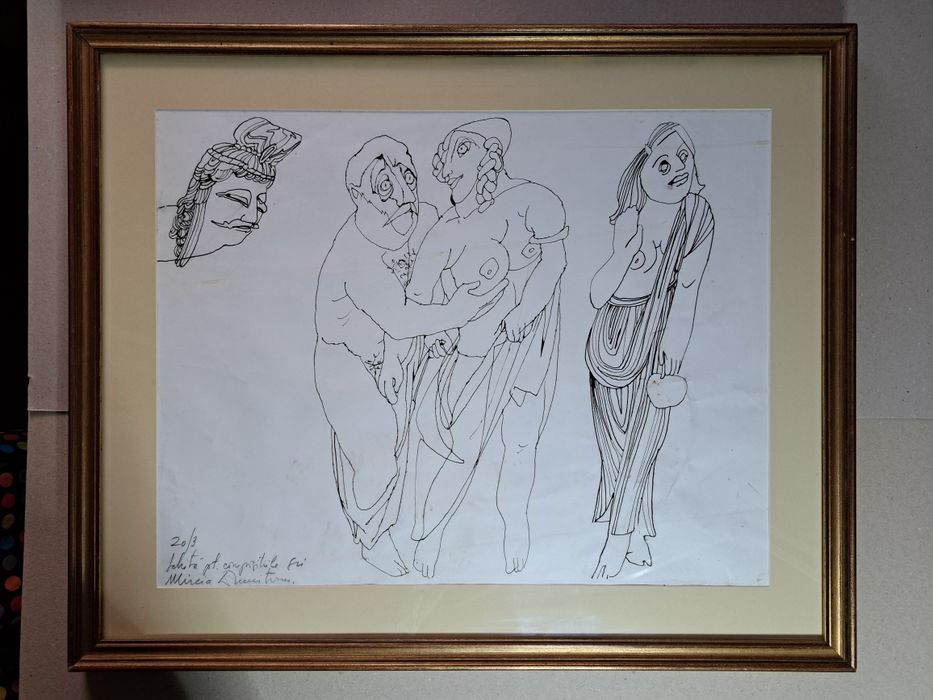 Grafică,tuș, "Schiță pt compozițiile gri",Mircia Dumitrescu (n.1941)