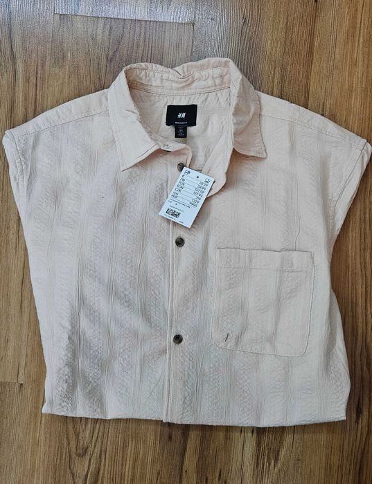 Мъжка риза с къс ръкав H&M бледорозова