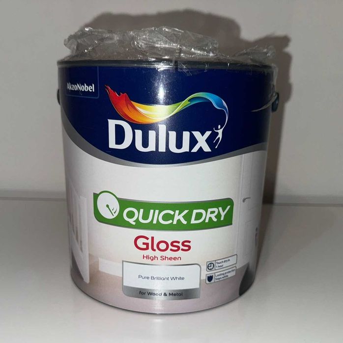 Vopsea Dulux High Glossy Pure Brilliant White 2.5L, lemn si metal