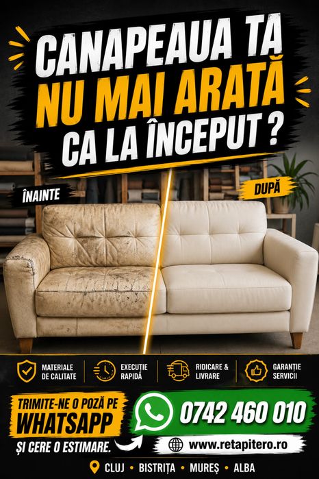 Tapitam, reparatii tapiterie, retapitare coltar, canapele, auto