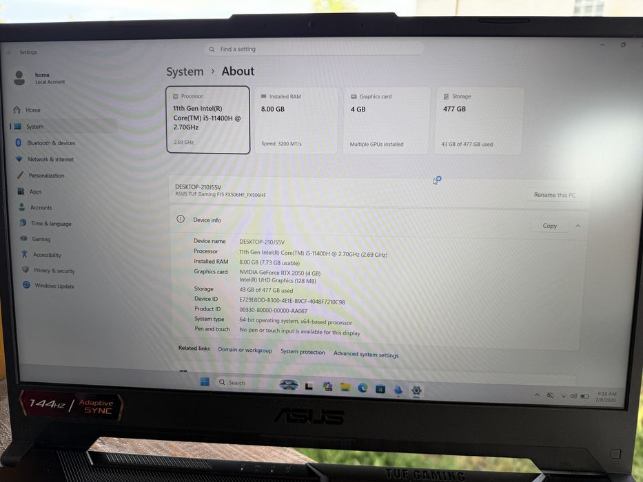 Asus ROG F15 i5 11400h 16gb 512gb RTX 2050 4gb