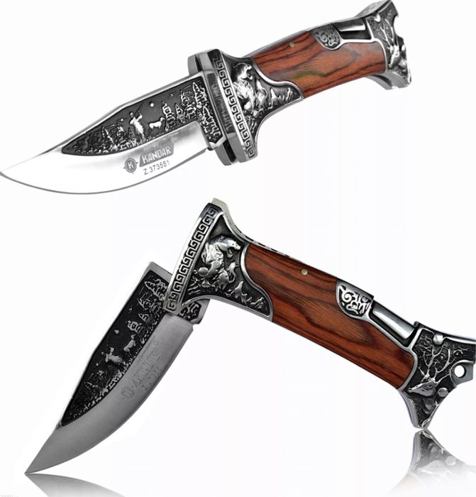 сгъваем нож джобен+калъф естествена кожа за колан ловен луксозен