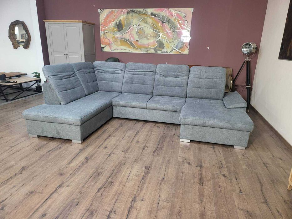 Светло сив П - образен ъглов диван Nixon с функция сън