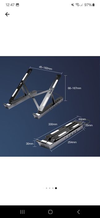 Suport pentru laptop si tableta 12-18" Timebox, Hub adaptor 3 x USB, 2