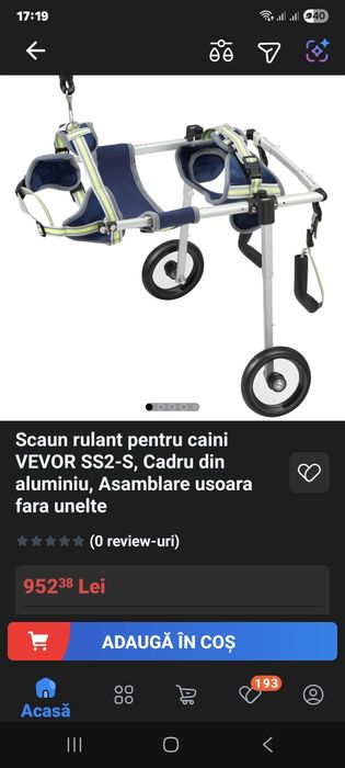 Scaun rulant pentru caini Vevor