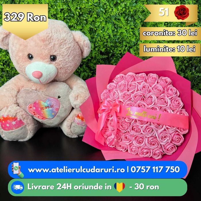 Buchete Trandafiri Sapun & Stitch & Sclipici cu Livrare