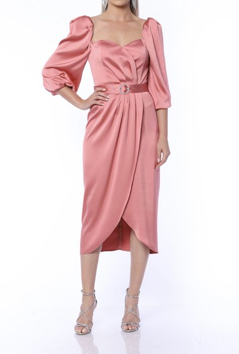 Rochie midi TGH peach pentru evenimente atât pentru zi cât și seara