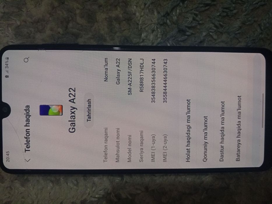 Samsung galaxy a22 4ga 64 xotira