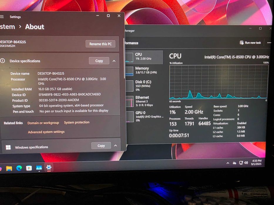 PC Lenovo M920s SFF Hexa Core i5-8500 16GB 256GB M.2 NVMe