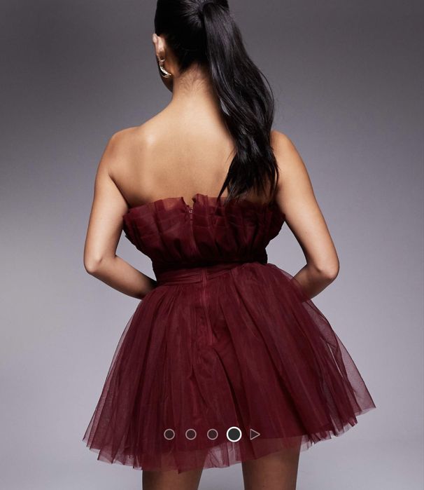 Рокля с тюл червена burgundy ASOS lace&beads