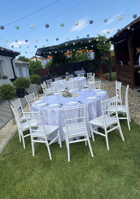 Cort evenimente, mese festive ,scaune,vesela, ventilatoare