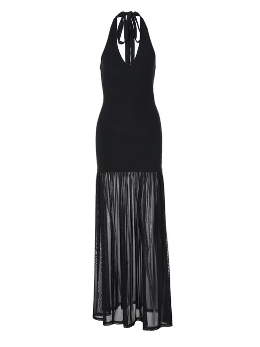 Rochie halter neagră elegantă cu detalii transparente