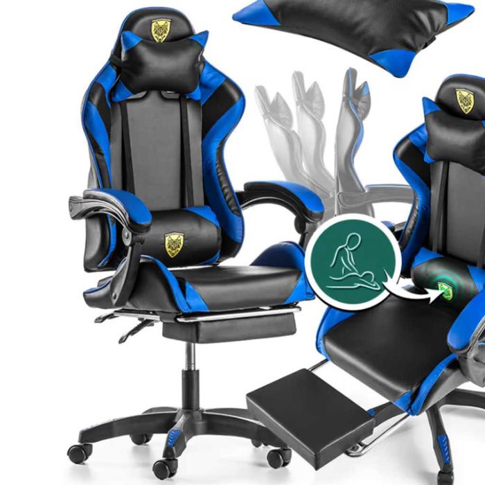 Геймърски стол с регулируема височина, лумбална възглавница